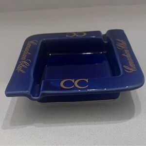 Vintage Canadian Club Ashtray Cobalt Blue‎ Bar Decor Advertising Collectible